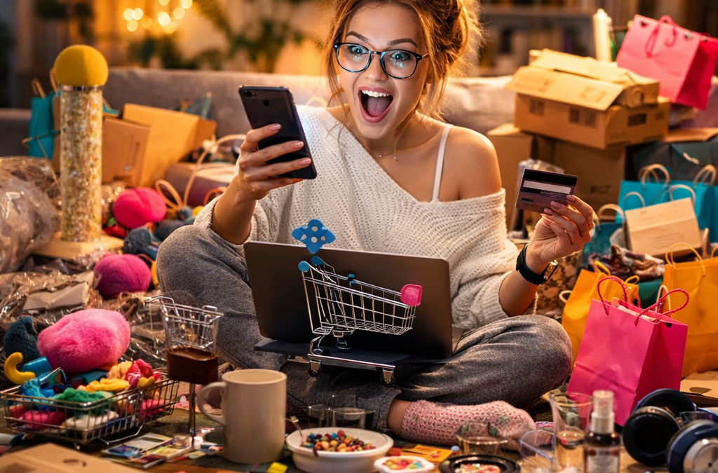 online shopping excitement, ai generated image