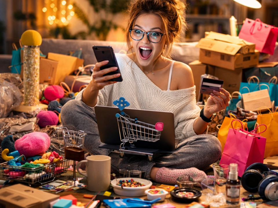 online shopping excitement, ai generated image